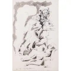 La confidence by André Masson, 1971, Encre de Chine et lavis d'encre sur papier, sold Jun 2023