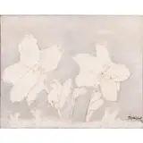 Fleurs blanches sous fond blanc by Thanos Tsingos, 1959, Huile sur toile, sold Jun 2023