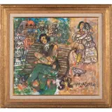 La bohème by Alain Raya Sorkin, Gouache sur papier marouflé sur panneau, signée et titrée en bas à droite, sold Jul 2023