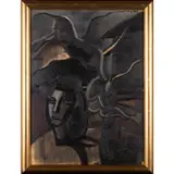 Portrait de femme by Pierre Gendron, Huile sur toile signée en haut à droite et datée 1953, sold Jul 2023