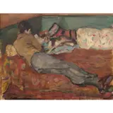 Balthus allongé sur un sofa by Baladine Klossowska, circa 1926, Huile sur toile, sold Oct 2023