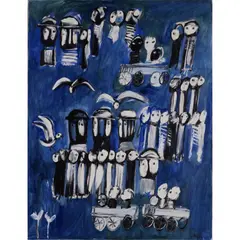 Je te regarde toujours avec les yeux de mes petits bonhommes by Yannis Gaïtis, 1966, Huile sur toile, sold Dec 2023