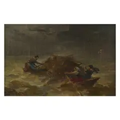 Heuboot im Sturm am Chiemsee by Josef Wopfner, 1915, oil on canvas, sold Mar 2026