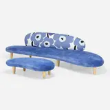 Freeform sofa and ottoman by Isamu Noguchi, 1946 / 2002, upholstery, maple, sold Jan 2023