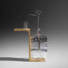 Nightstand by Leon Ransmeier, 2011, pine, glass, stainless steel, plastic, sold Jan 2023