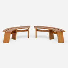 Benches model S38, pair by Pierre Chapo, c. 1970, elm, sold Jan 2023