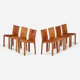Cab chairs, set of seven by Mario Bellini, leather over enameled steel, sold Jan 2023
