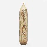 Tall vase by Clyde Burt, c. 1964, glazed and carved stoneware, sold Jan 2023