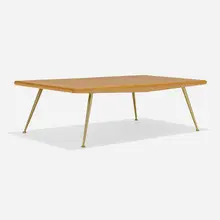 Coffee table, model 1786 by T. H. Robsjohn-Gibbings, 1953, bleached mahogany, brass, sold Jan 2023