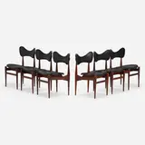 Butterfly dining chairs, set of six by Inge & Luciano Rubino, c. 1963, teak, leather, sold Jan 2023