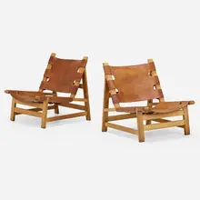 Lounge chairs, pair by Børge Mogensen, 1967, oak, leather, sold Jan 2023