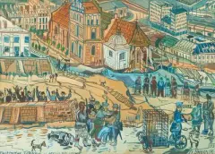 Aprilvergnügen – Verhaftung auf dem Eis by Edward Dwurnik, 1993, oil on canvas, sold Sep 2026