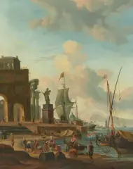 Nachfolger Belebte Hafenszene mit Ruinen im Hintergrund by Abraham Storck, oil on canvas, offered Sep 2026