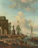 Nachfolger Belebte Hafenszene mit Ruinen im Hintergrund by Abraham Storck, oil on canvas, offered Sep 2026