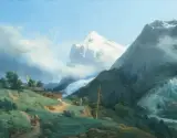 Wetterhorn und Mettenberg, im Vordergund die Kirche von Grindelwald by Jean-Charles-Joseph Rémond, oil on canvas, offered Sep 2026