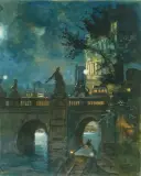 Die alte Herkulesbrücke bei Abendbeleuchtung by Alfred Heide, 1888, mixed media, offered Sep 2026