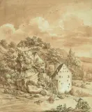 zugeschrieben Mühle mit Fischern by Maximilian Neustück, pen and ink, offered Sep 2026