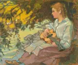 Die Lautenspielerin by Alexander Leo Soldenhoff, 1908, oil on board, sold Sep 2026