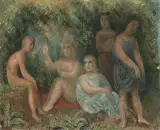 Kleine Komposition mit Figuren by Hermann Huber, oil on canvas, offered Sep 2026