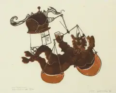 Der Teufel sitzt in der Waage by Lill Tschudi, 1974, pencil, offered Sep 2026