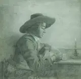 zugeschrieben Junger Mann beim Briefschreiben by Pieter Cornelisz van Slingelandt, charcoal, sold Jun 2026
