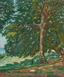 Spaziergänger unter grossem Baum am Ufer by Henri de Saint-Delis, oil on canvas, sold Jun 2026