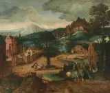 Die drei Engel besuchen Abraham im Hain von Mamre by Lucas van Gassel, oil on panel, sold Jun 2026