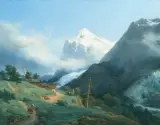 Wetterhorn und Mettenberg, im Vordergund die Kirche von Grindelwald by Jean-Charles-Joseph Rémond, oil on canvas, offered Jun 2026
