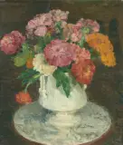 Blumen in weisser Vase by Ernest Quost, oil on canvas, sold Jun 2026
