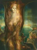 Stehende Frau mit Flusslandschaft by Karel Lastkova, 1974, oil on canvas, sold Jun 2026