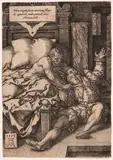 Der Richter Herkimbald ersticht seinen Neffen by Heinrich Aldegrever, 1553, engraving, offered Mar 2024