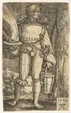Fußsoldat mit Feuerschale und Eimer by Heinrich Aldegrever, engraving, sold Mar 2024