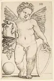 Männlicher wappenhaltender Genius by Hans Sebald Beham, engraving, sold Mar 2024