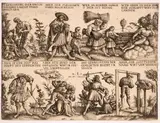 Illustrationen zu Sprichwörtern X, Verse 4-7 by Daniel Hopfer, etching, sold Mar 2024