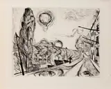 Landschaft mit Ballon (Blatt 14 aus: Gesichter) by Max Beckmann, drypoint, sold Mar 2024