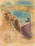 Les jeunes gens de Méthymne by Marc Chagall, 1961, color lithograph, sold Mar 2024