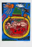 Aus: huit chats 1995 / Ohne Titel 2003 by Guillaume Cornelis van Beverloo, color lithograph, offered Mar 2024