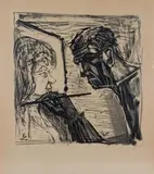 Selbstbildnis im Profil beim Malen by Otto Dix, 1966, lithograph, sold Mar 2024