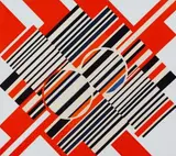 Entgegen laufende Reihen (aus: 10 metastabile Kompositionen) by Günter Fruhtrunk, screenprint, sold Mar 2024