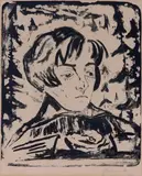 Lauschende (Sonia Gramatté, einen Vogel in den Händen) by Walter Gramatté, 1920, lithograph, offered Mar 2024