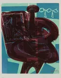 Der Maler (Maler mit Bild) by HAP Grieshaber, 1959, color woodcut, sold Mar 2024