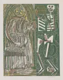 Der Chorherr / Der Jude / Der Edelmann / Der Waldbruder / Der Krämer / Der Koch (Aus: Totentanz) by HAP Grieshaber, 1966, woodcut, offered Mar 2024