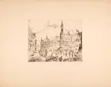 Weinheim, der Marktplatz mit der Wachenburg und Burg Windeck by Karl Hubbuch, 1921, drypoint, sold Mar 2024