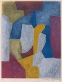 Komposition in Karminrot, Gelb, Grau und Blau by Serge Poliakoff, 1959, color lithograph, sold Mar 2024