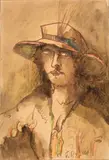 Frau mit Hut by Franz Radziwill, 1924, watercolor, offered Mar 2024