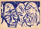 Große Köpfe (2 Köpfe I - Teildruck) by Christian Rohlfs, 1925, color woodcut, offered Mar 2024