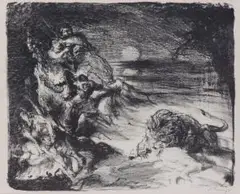Löwenüberfall by Max Slevogt, 1924, lithograph, sold Mar 2024