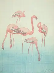 Tier-Studie, fünf Flamingos by Barthel Gilles, 1955, watercolor, sold Mar 2024