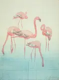 Tier-Studie, fünf Flamingos by Barthel Gilles, 1955, watercolor, sold Mar 2024