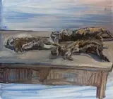 Drei Hasen, Tisch by Peter Schmersal, 1998, oil on canvas, offered Mar 2024